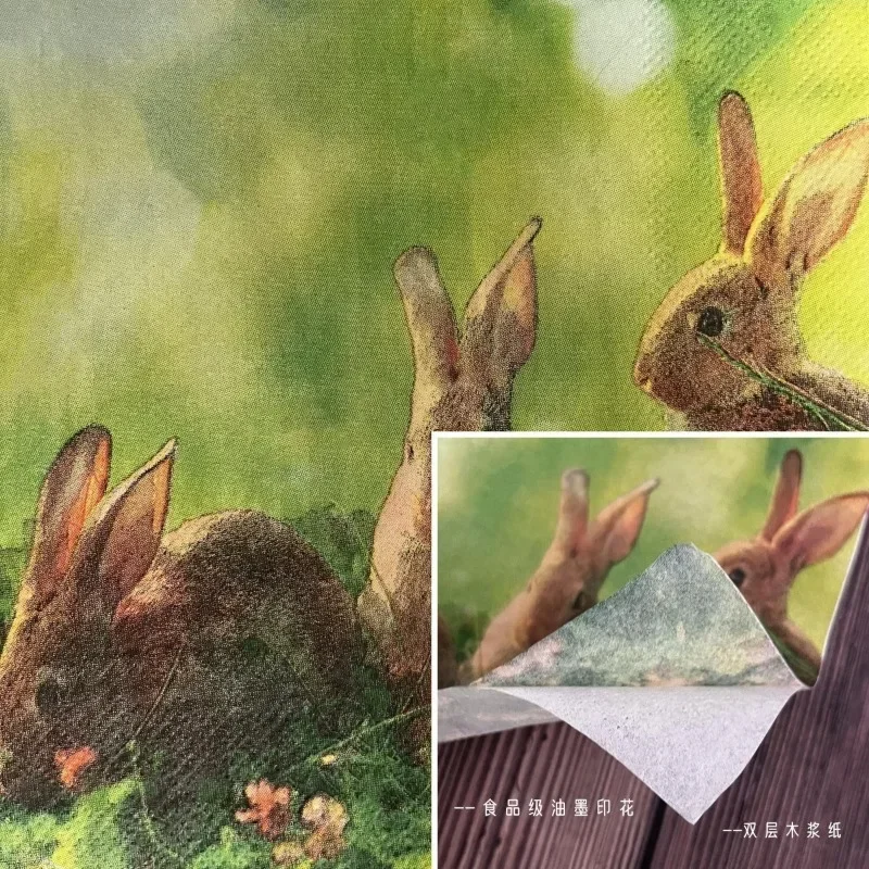 20pcs 33cm 2-Ply Meadow Bunny Printed Paper Napkins Easter Party Decorative Paper Placemats Cocktail Napkins