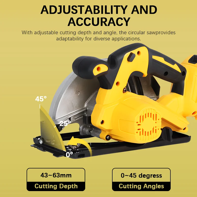 5000R/MIN 7-inch cordless yellow circular saw brushless motor multi-angle cutting suitable for 20V DEWALT battery 5