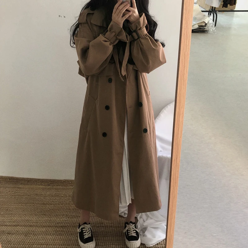 Women's New Retro Trench Coat Casual Women's Long Coat Loose Coat Autumn and Winter Fashion Double-breasted Trench Coat Femme