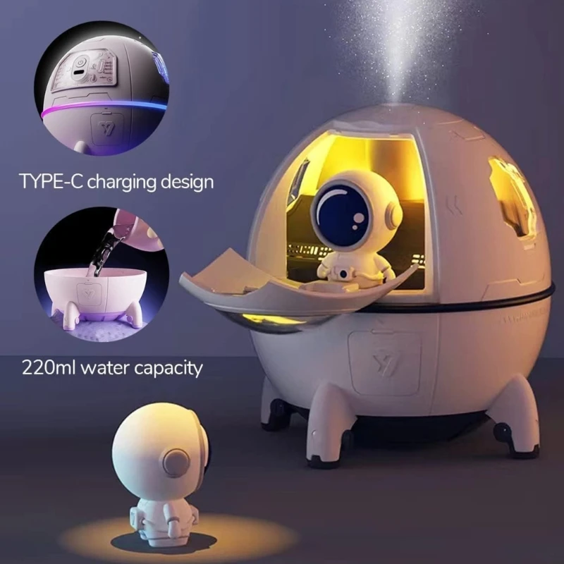 

Space Capsules Air Humidifier USB Ultrasonic Cool Air Humidifiers with Led Light 220ML Mini Portable Humidificador