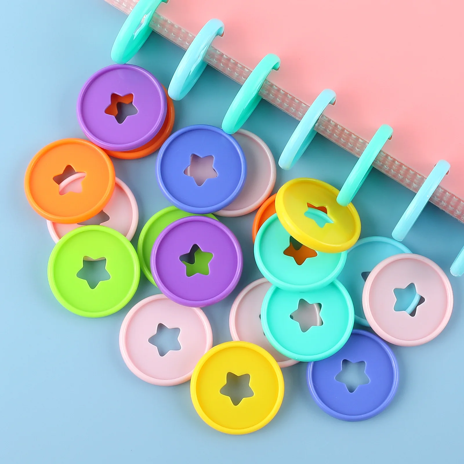 35MM Star Mushroom Hole Notebook Loose-leaf Plastic Discs Loose-leaf Plastic Rings Discbound Discs Button Ring Binder 12pcs