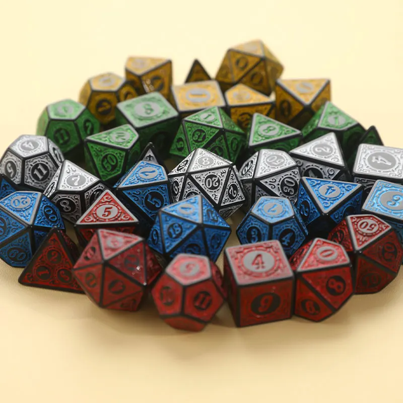 DND RPG 테이블 게임용 다각형 주사위 세트, 조각 패턴 주사위 세트, 색상 번호