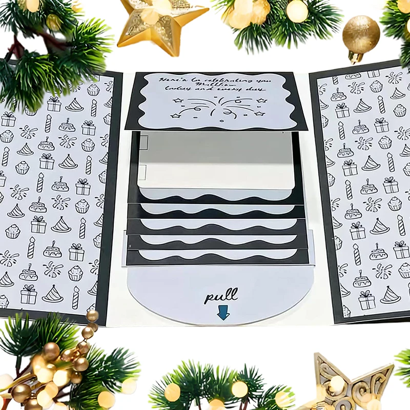 Custom-made Waterfall Gift Card Booklet for Christmas; Unique Pull-out Design for Birthdays