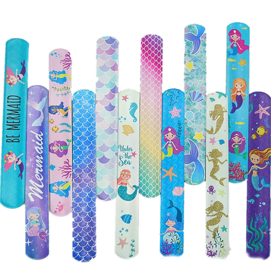 Description Picture 2 of item12Pcs Random Cartoon Mermaid Slap Bracelets  Animals Wristband Gift Birthday  Kids Favor Toys Party Supplies