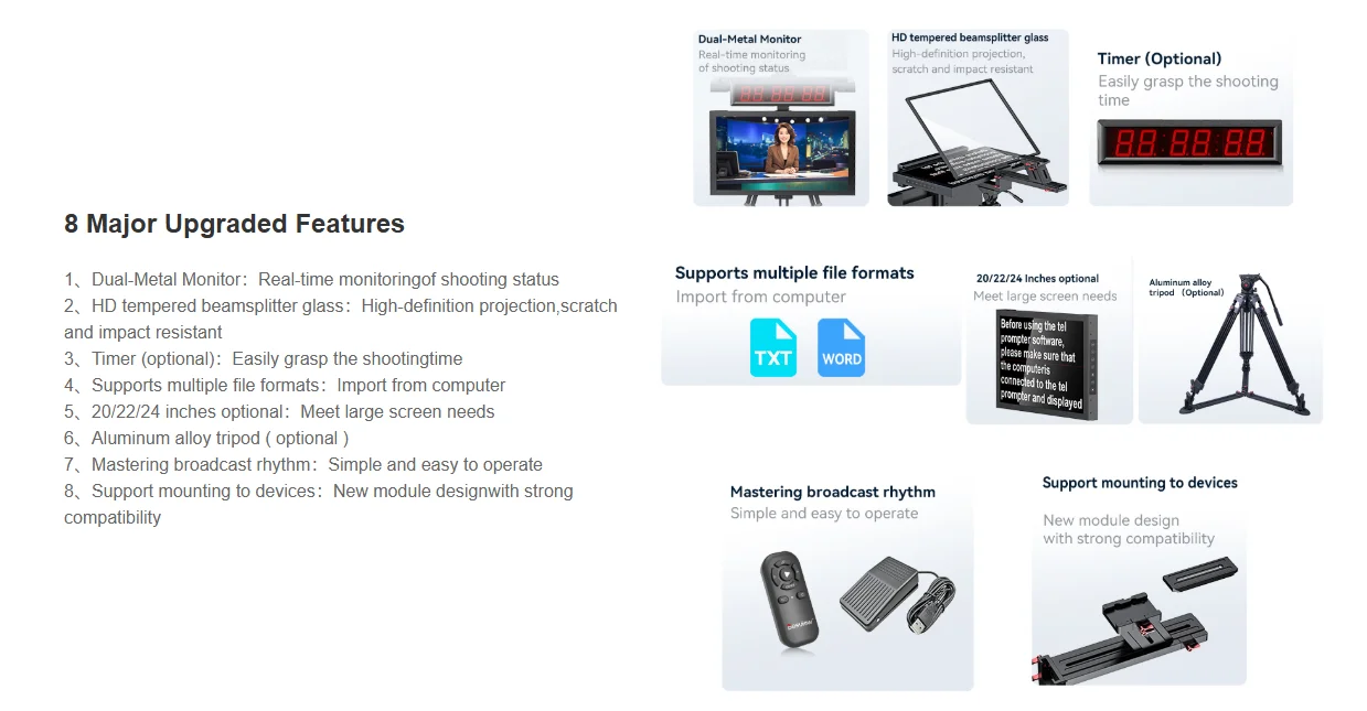 DT20-M Dual-Screen HDMI-compatible/3G-SDI High-Bright Teleprompter (20")