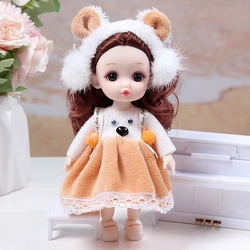 Mini 16cm Fashion Princess Doll with Movable Joints and 3D Big Eyes - DIY Dress - Up Toy with Clothes Gift - 16 - 17cm (As pic)
