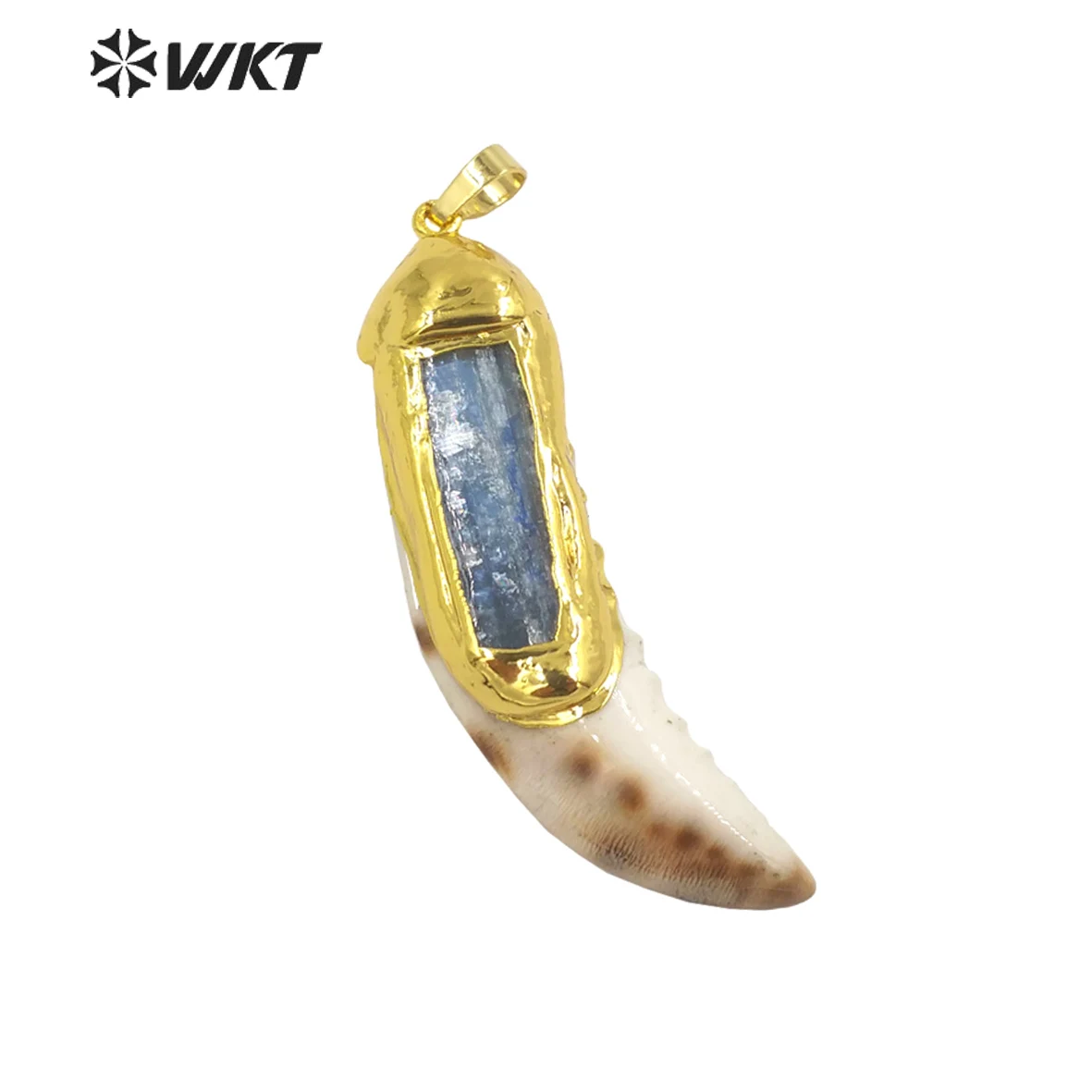 

WT-P1867 Wholesale New Shell Horn Pendant With Blue Kyanite Charm 18k Gold Plated For Fine Necklace Jewelry