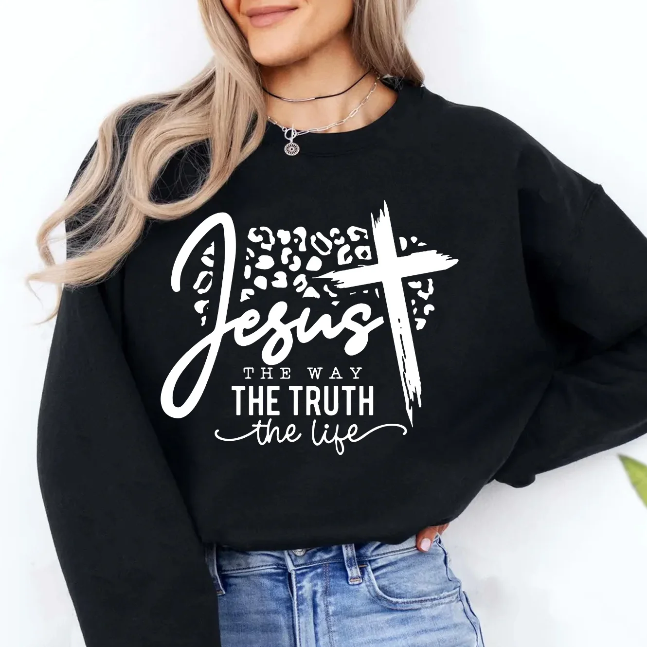Jesus The Way The Truth The Life Letter Print Washed Sweatshirt Crew Neck Casual Sweatshirt For Winter Fall Women's Clothing 2