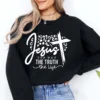 Jesus The Way The Truth The Life Letter Print Washed Sweatshirt Crew Neck Casual Sweatshirt For Winter Fall Women's Clothing 2