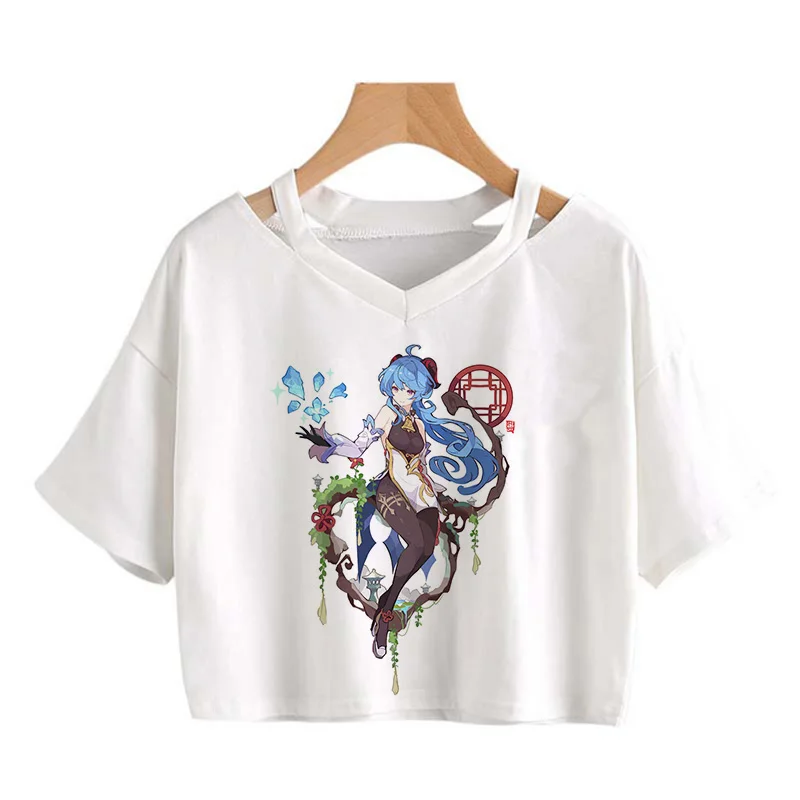 Kawaii Genshin Impact T Shirt Women Game Graphic Tees Kawaii Tops Harajuku Cartoon Hu Tao T-shirt Funny Keqing Female Tshirt tees Tees