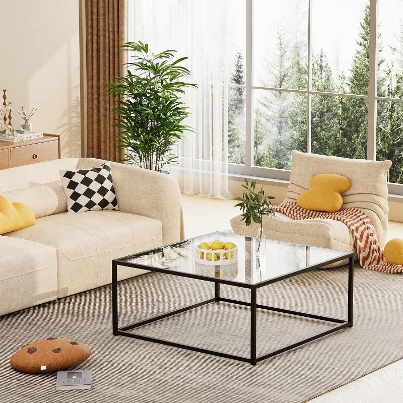 Glass Coffee Table for Living Room,Square Coffee Tables for Small Spaces,Simple Tea Cocktail Modern Center Tables 6