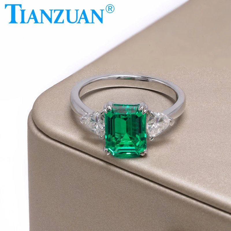 925 Silver 7x9mm Main Stone Emerald Green Rings Rectangle Shape Wedding Party Gifts Fine Jewelry Everyday Accessories