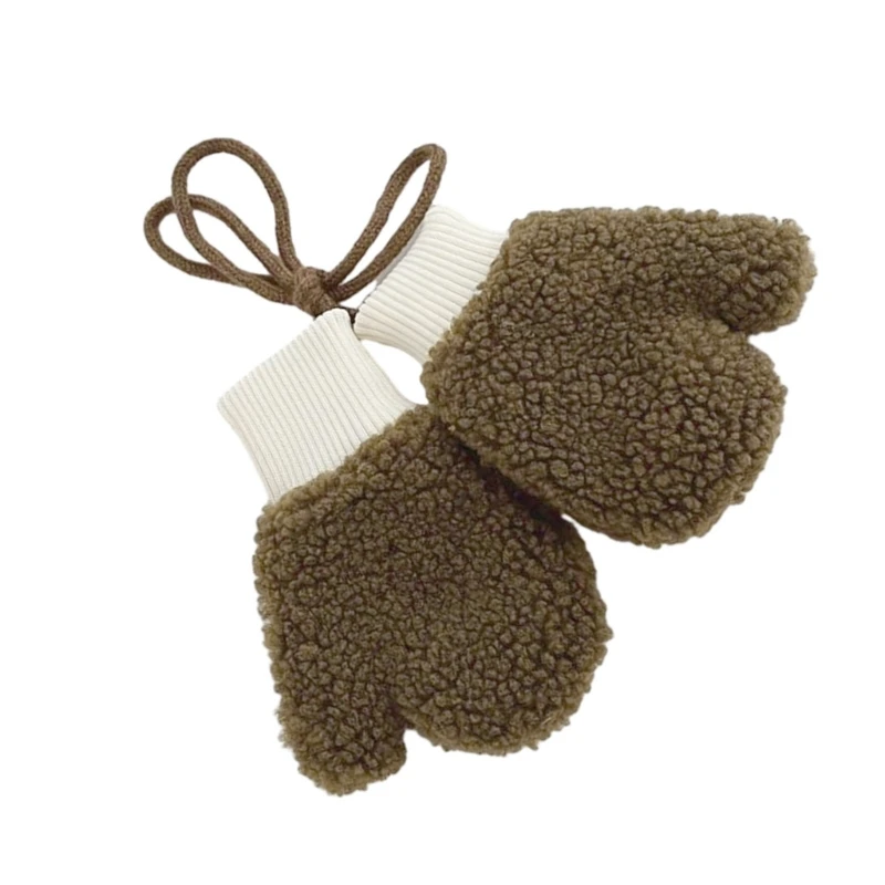 

1 пара теплых перчаток из овечьей шерсти для детей, зимние варежки, мягкие дышащие перчатки с длинными пальцами и украшением в