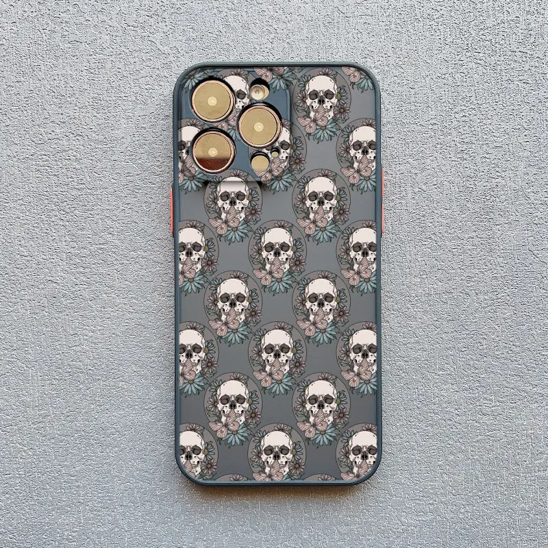 Elegant Skull Flowers Shockproof Black Phone Case