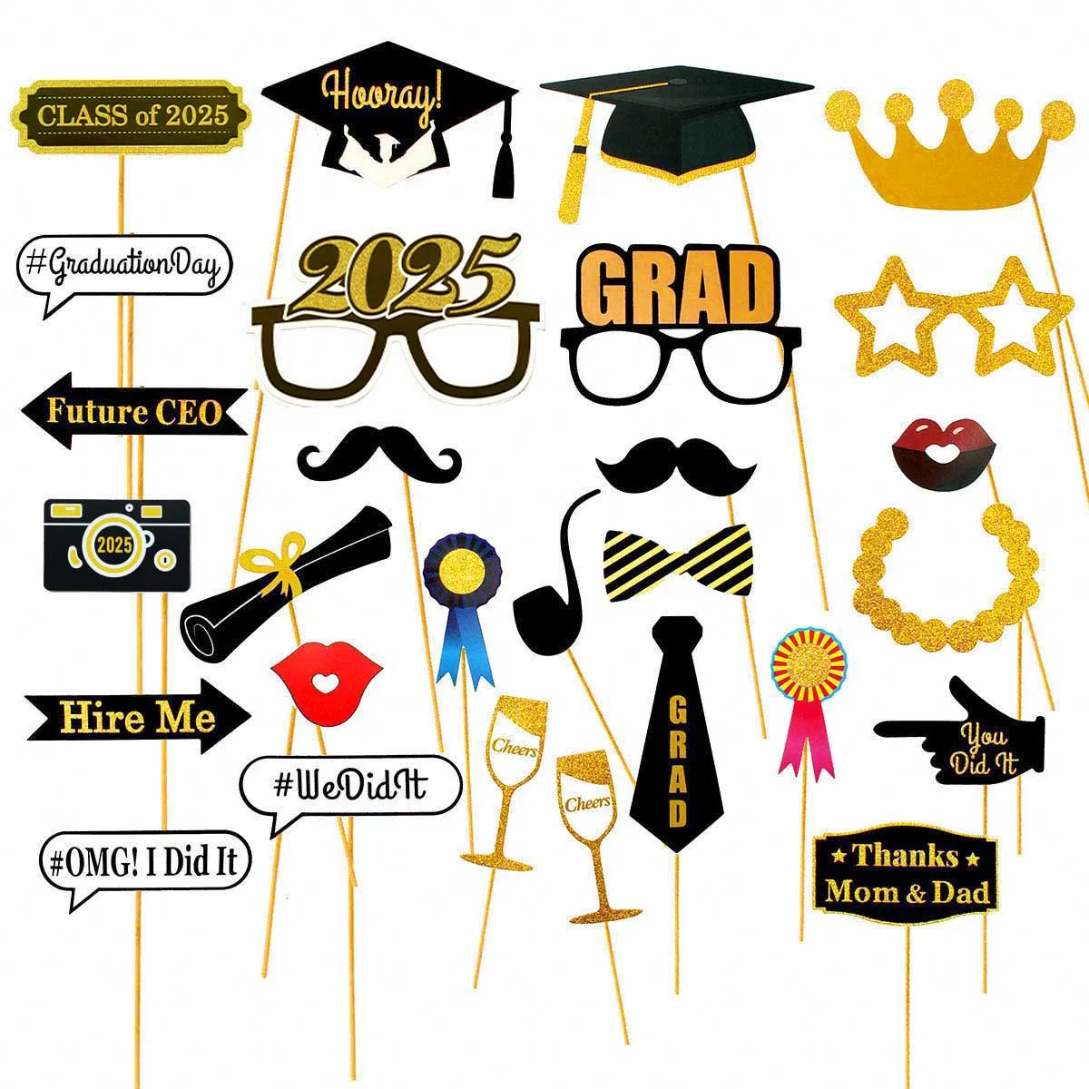 28pcs Paper Photo Booth Props Class of Graduation Party Decorations Photobooth Props Favors School Graduation Graduate party photo props