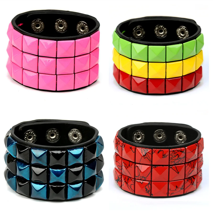 New Fashion Leather Button Adjustable Wide Bracelet Unisex Gothic Punk Bohemian Hip Hop Rock Men's And Women's Bracelet Jewelry 3