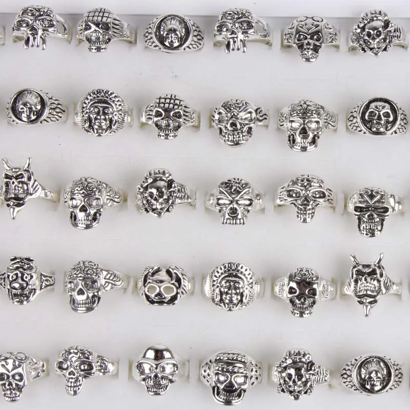 

Wholesale 20pcs Silver Rings Mixed Skull Skeleton Jewelry Women Men's Boyfriend Gift Birthday Party Favor Men Biker Punk Gothic