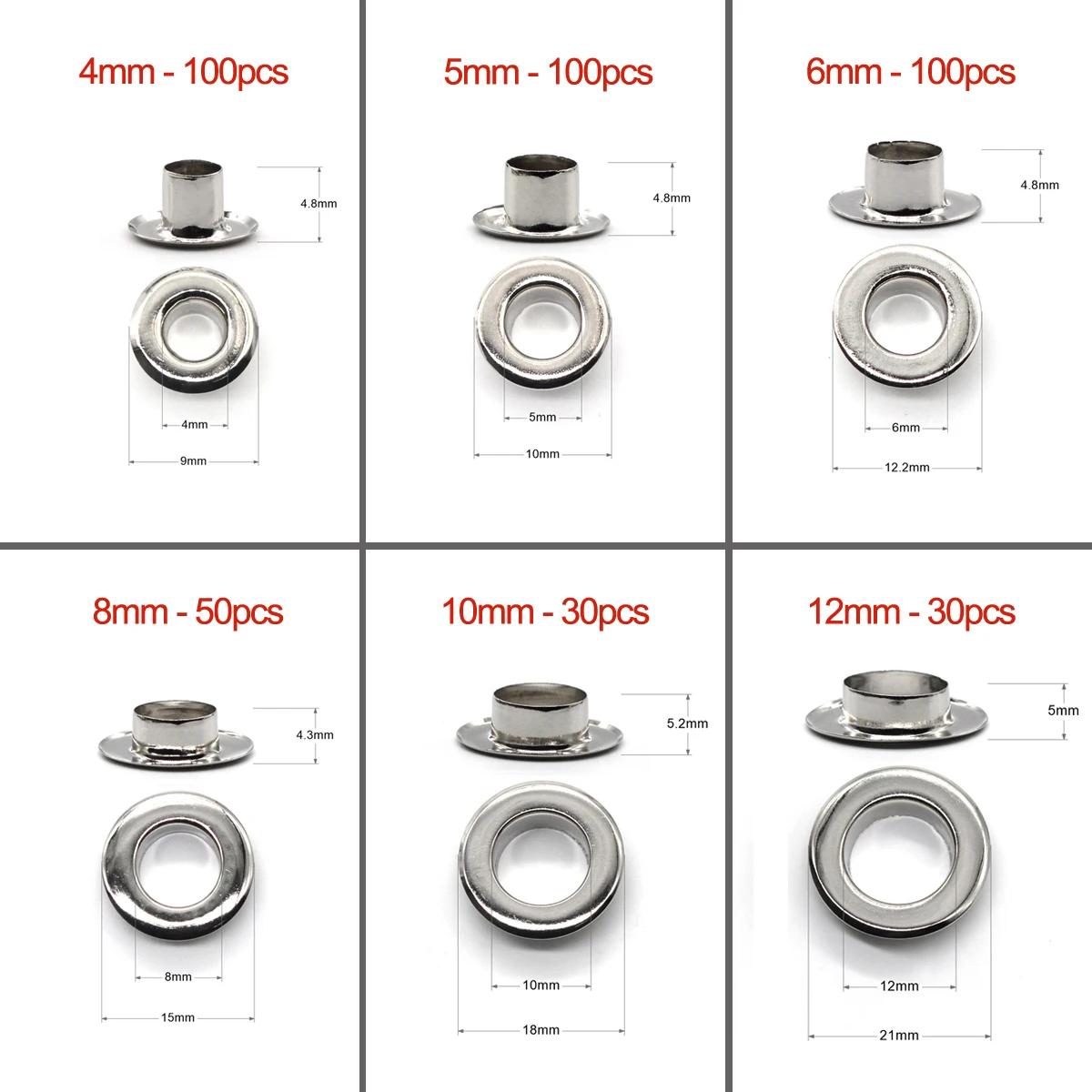 Brass Flat Face Grommet Eyelet With Washer Leather Craft Shoes Belt Cap 4mm 5mm 6mm 8mm 10mm 12mm