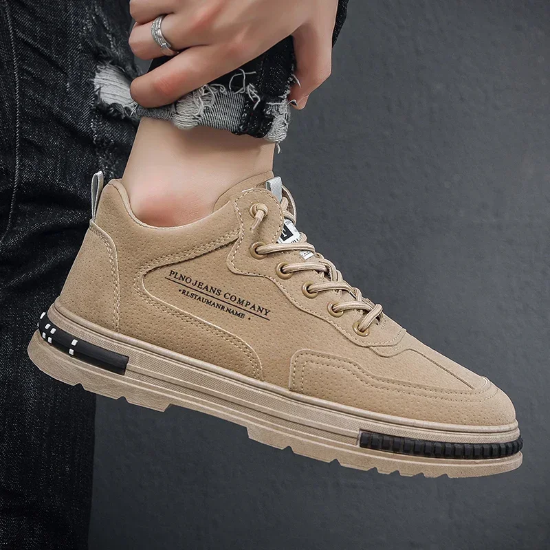 

Autumn New Men's High Top Sneakers Lace Up Suede Work Boots Platform Shoes for Men Outdoor Male Flat Casual Walking Shoes