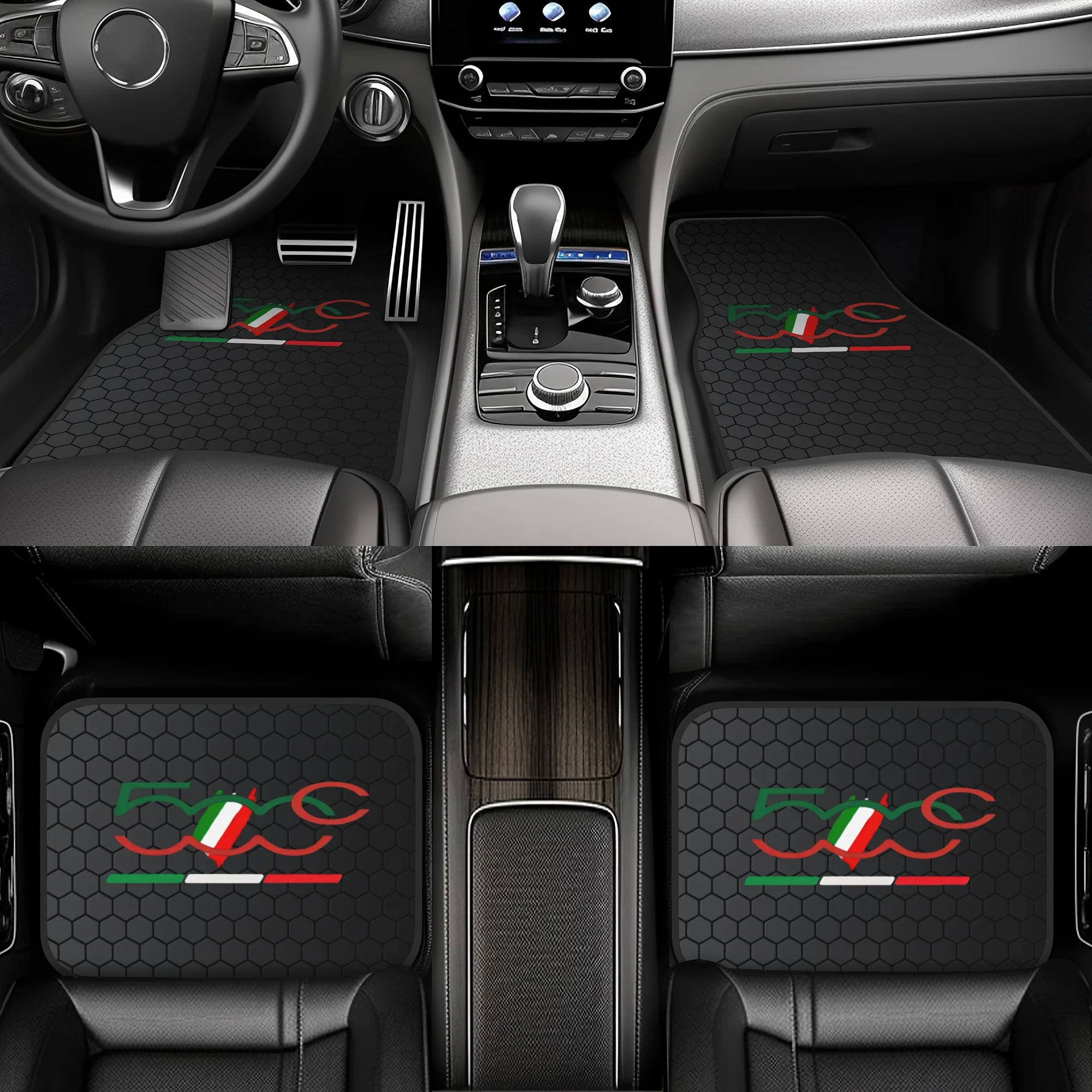 Set di quattro tappetini geometrici in stile italiano adatti per FIAT 500C | Poliestere resistente di tipo universale, elegante e autoportante - Image 5