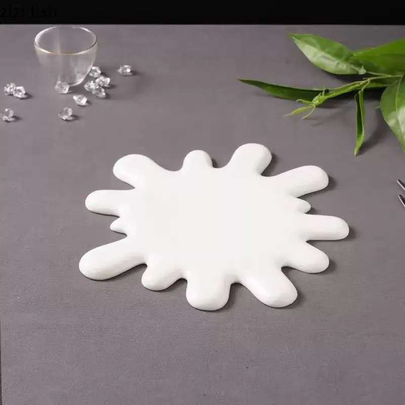 Ceramic Dinner Plate Creative Irregular Flat Plate Steak Dessert Plates Snack Plates Sushi Pure White Tableware