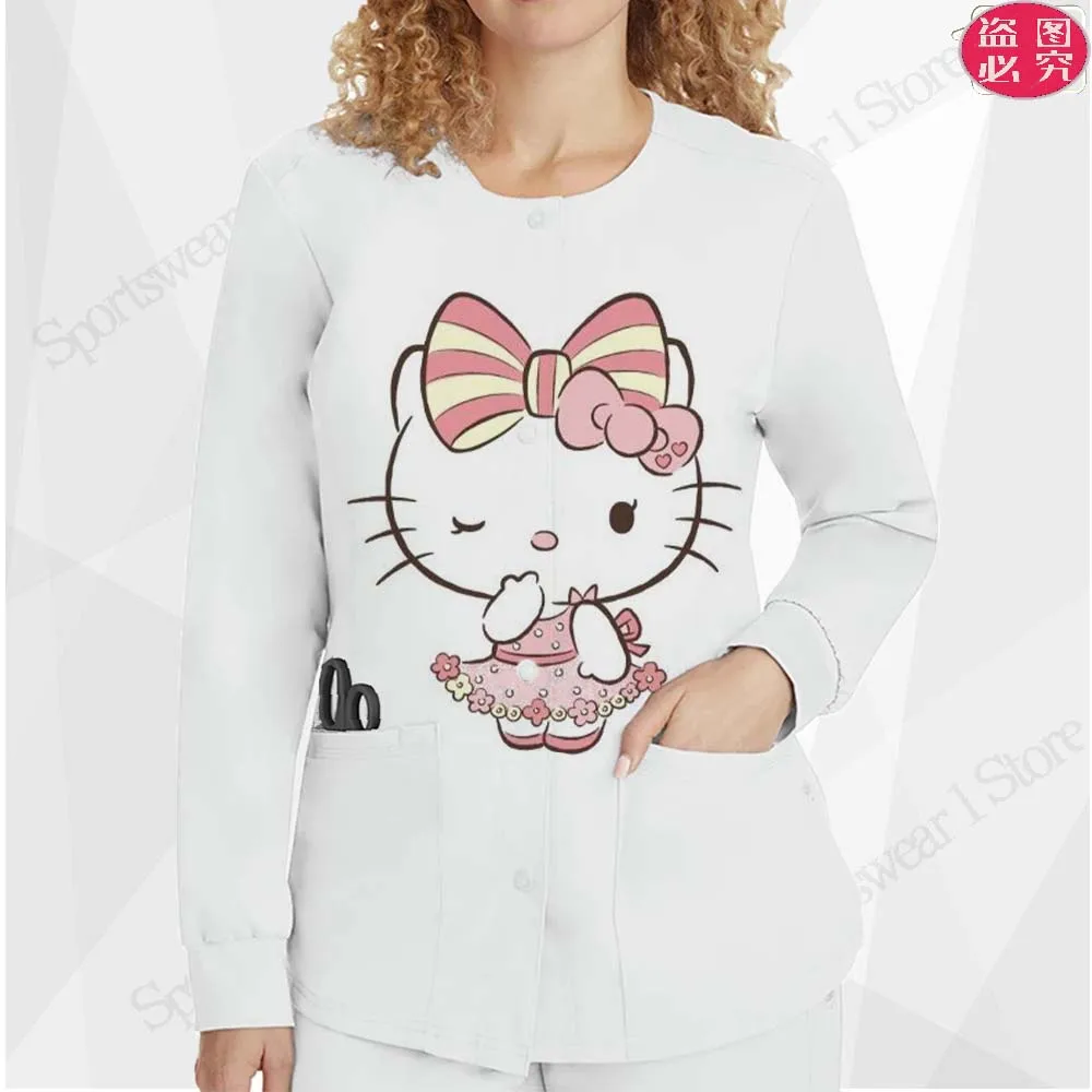 

Женская зимняя куртка с круглым вырезом, повседневная одежда в Корейском стиле, униформа медсестры с карманами, модная мультяшная куртка, пальто для врачей, 2023