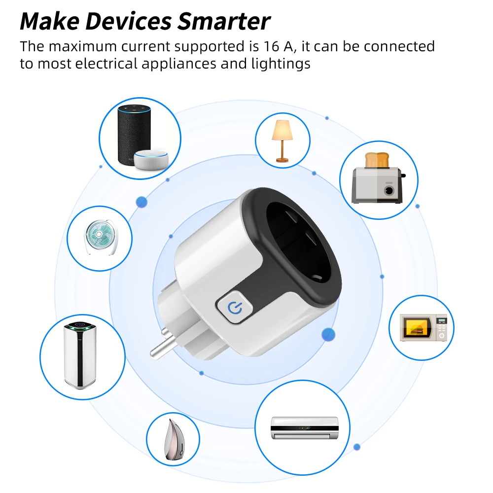 WiFi EU Smart Socket Plug With tuya app Outlet 20A Adapter Power Monitor Wireless Remote Control APP For Google Home Alexa 4