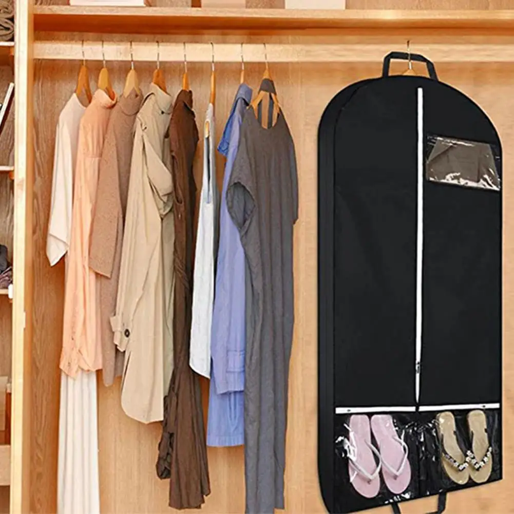 

Clothes Hanging Dust Cover Dress Suit Coat Storage Bag With 2 Pockets Clothes Dust Cover Wardrobe Garment Coat Suit Protector