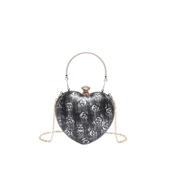 Acrylic Heart Shape Skeleton Evening Clutch Purse Removable Chain Strap Stylish Crossbody Bag Skull Clutch Bag Chic Hobo Bag
