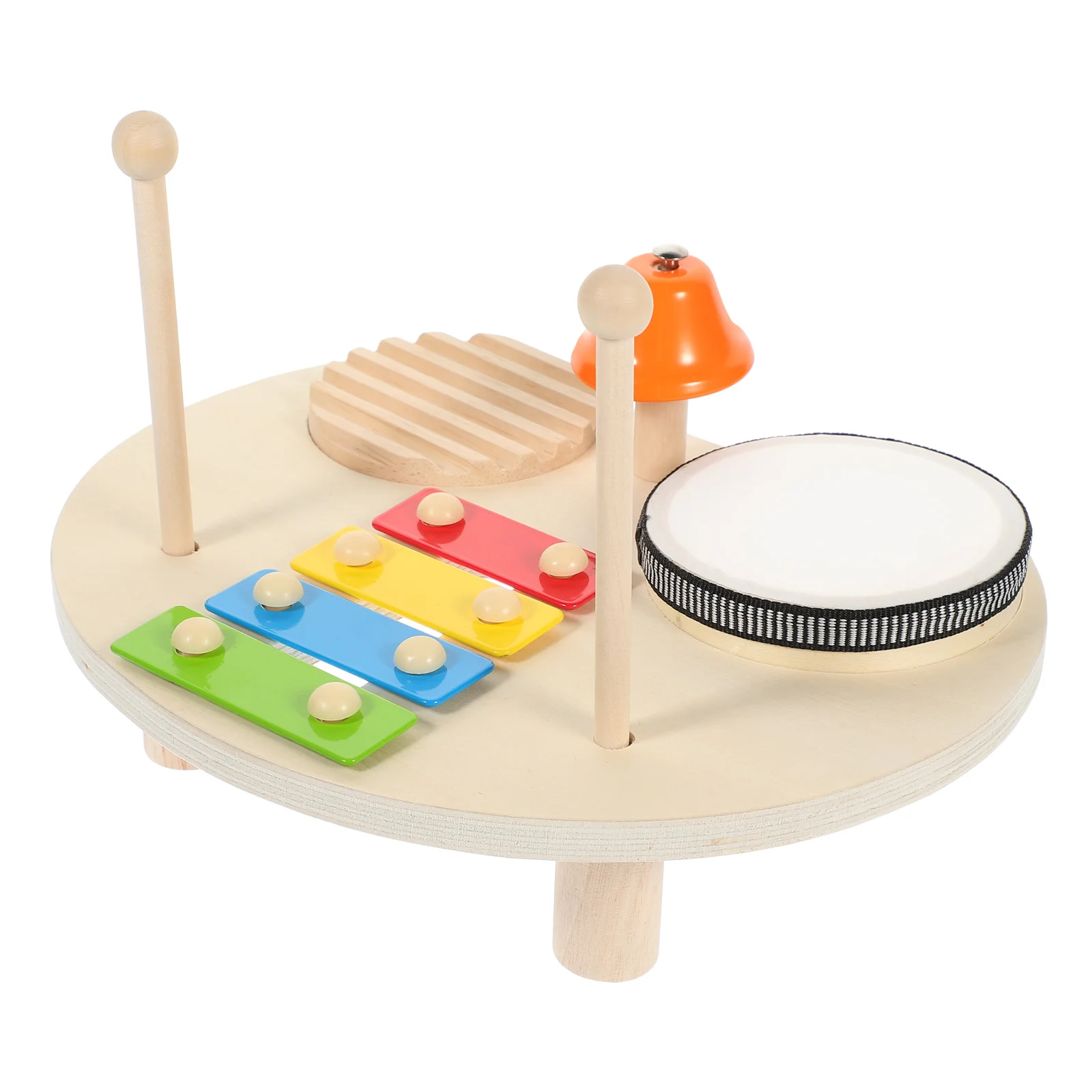 

Music Percussion Instrument Child Toddler Toys Wooden and Iron Bells Musical Table Drum Kit