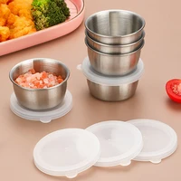 1/6pcs 40ML Salad Dressing Container Sauce Dishes Portable Stainless Steel Small Sauce Cup With Leakproof Lids Dipping Cups 1
