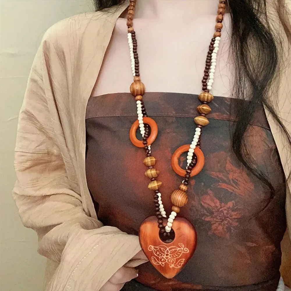 Boho Wood Necklaces Fashion Jewelry Boho Ethnic Style Long Hand