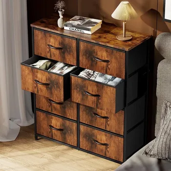 Brown 8 Drawers Dresser for Bedroom Chest Organizer Storage with Fabric Bins 6