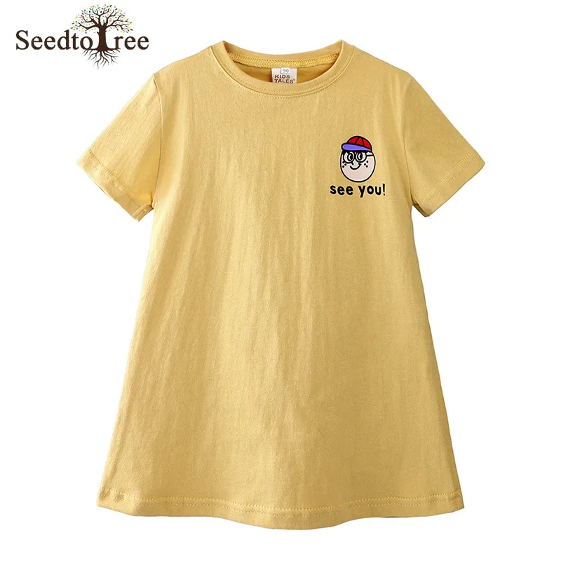 

2022 Summer Children's Dresses Print Round Neck Short Sleeve Girls Casual Dresses