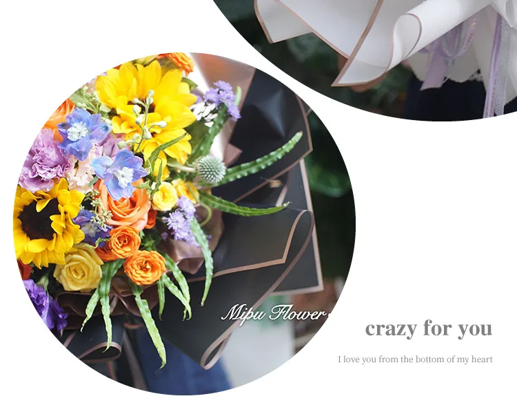 20pcs/lot Golden Border Rose Floral Wrapping Paper Korean Style Semitranparent Gift Wrap Florist Flower Bouquet Wrapping Paper