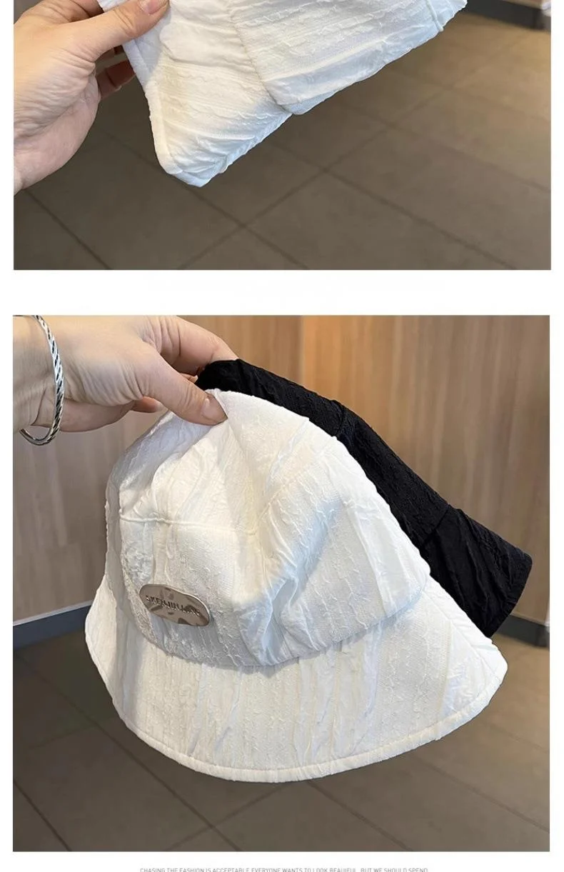 Cara llamativa, pequeño pescador versátil para mujeres en primavera otoño, sencillo y elegante, sombrero parasol, nuevo plisado de alta gama._voghion.com