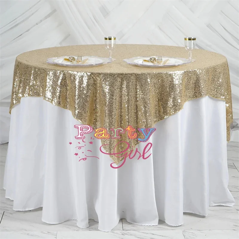 

180X180CM Glitter Sequin Square Tablecloth Overlay Table Linen Cloth For Wedding Event Party Decotation