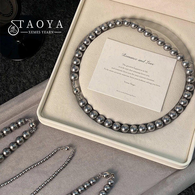 Elegante Tahiti-Perlenkette mit grauen Perlen und magnetischer Schnalle, vielseitige Schlüsselbeinkette, sexy Schmuck für Damen, Modeaccessoires