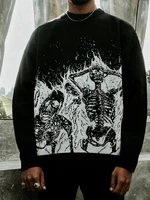 Aesthetics Street Apparel Knitted Sweater Gothic Skull Pullover Harajuku Cotton Unisex Sweater Large Sweater Loose Y2K EMO 1