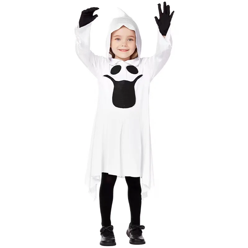 Girls Halloween White Ghost Costumes Kid Children Hell Devil Fiend