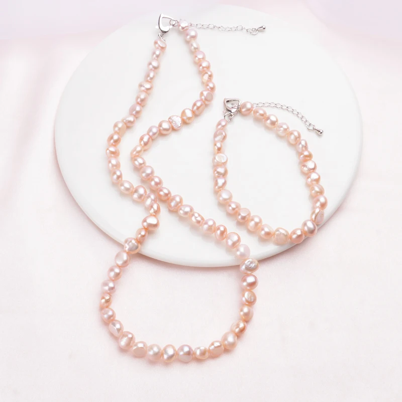 ASHIQI Natural Baroque Pearl Jewelry Sets Necklace Bracelet for Women Wedding Jewelry