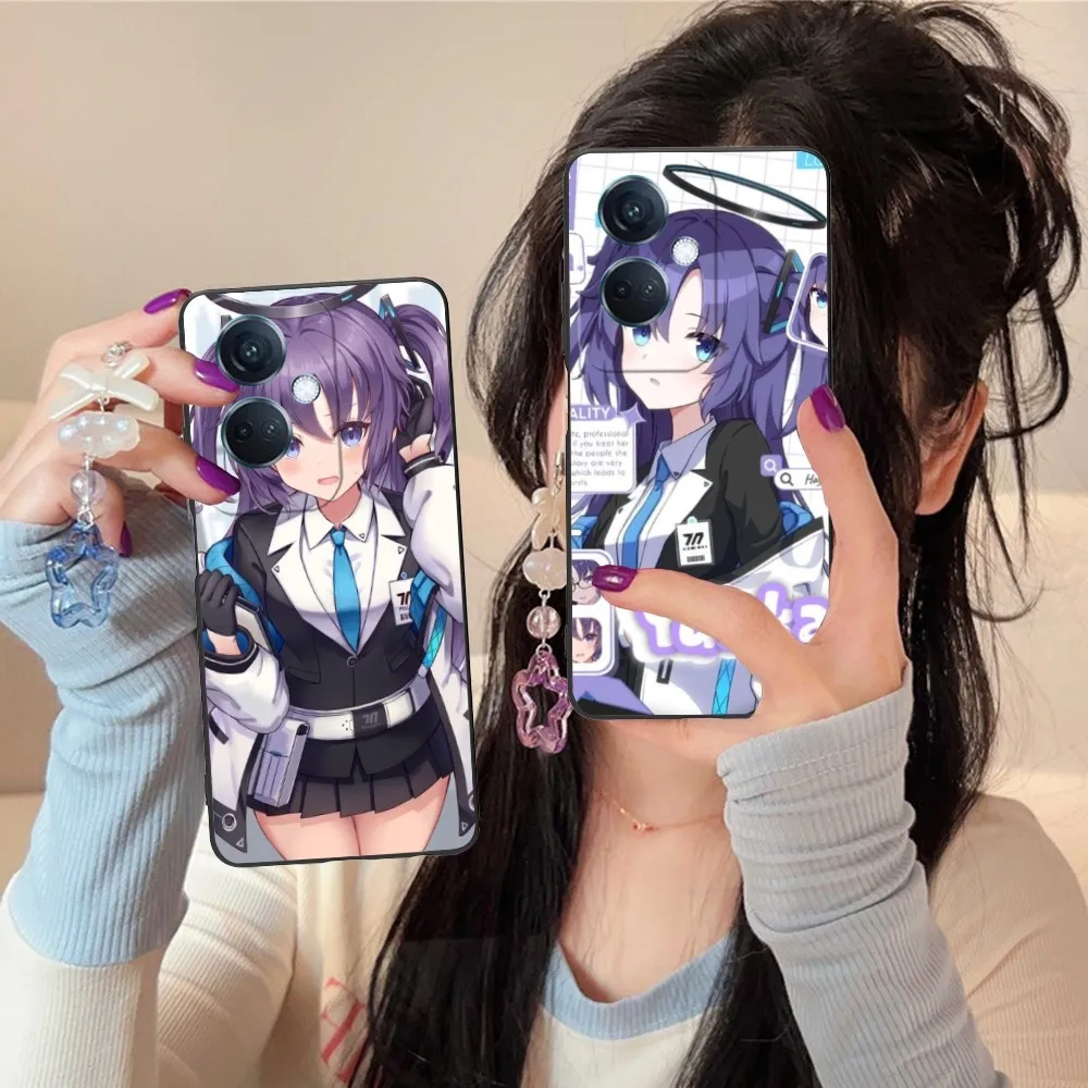 Blue Archive Yuuka Mobile Phone Case For Oppo Find X5 X3 X2 A93 Reno 8 7 Pro A74 A72 A53 Black Soft Phone Cover Funda