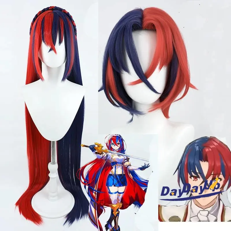 

Fire Emblem Engage Cosplay Alear Wig Red Mixed Blue Hair Short Long Straight Braided Wigs Male Female Player Headwear