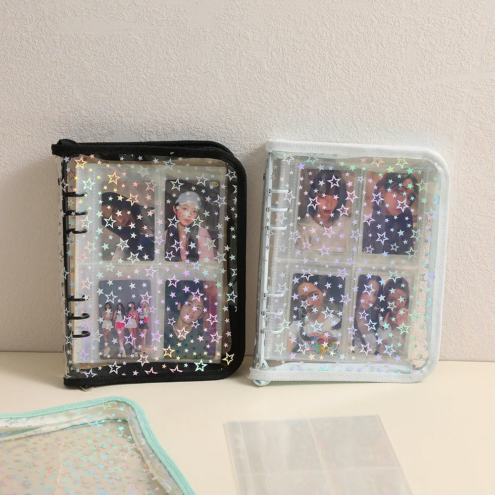 A5 Laser Star Zipper Binder Collect Book Refill Organizer