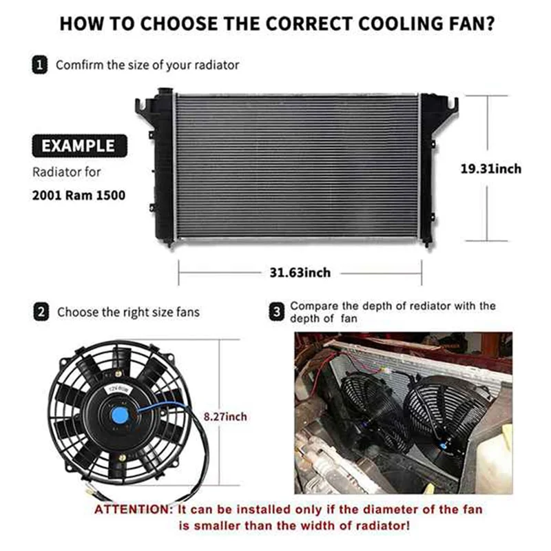 Electric Radiator Inhale Fan 12 Inch Universal Slim Push Pull 12V 80W Cooling Engine Fan With Mounting Kit 2