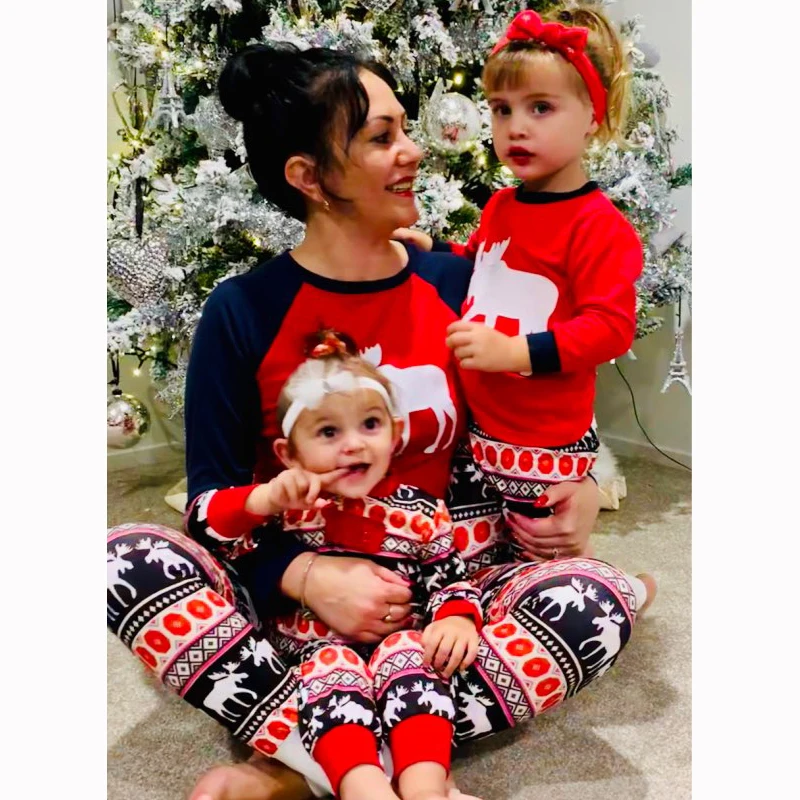 Family Christmas Pajamas Set Warm Adult Kids Girls Boy Mommy Sleepwear Mother Daughter Clothes Dropship Matching Family Outfits