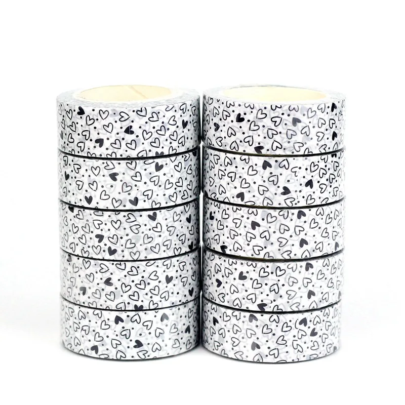 

NEW Bulk 10PCS./Lot Decor Black & White Hearts Washi Tapes for Scrapbooking Planner Adhesive Masking Tape Cute Papeleria