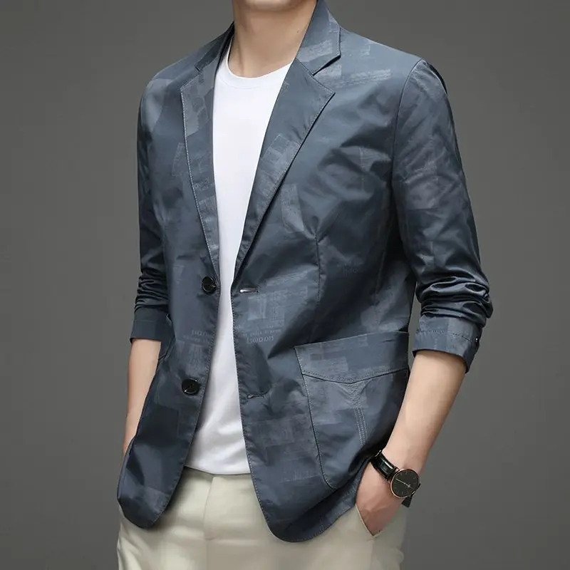 Fashion Lapel Button Pockets Printed Business Blazer Men's Clothing 2024 Spring Autumn New Loose All-match Tops Casual Blazers