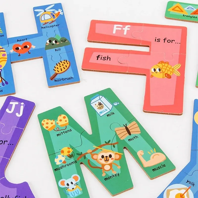 Educational Wooden Alphabet Number Puzzles for Kids ABC Sight Words Learning Animal Puzzles STEM Preschool Toys Gifts for Kids 4