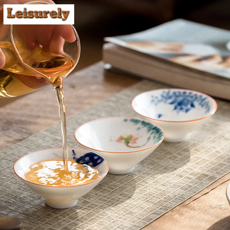 60ml White Porcelain Master Cup Hand Painted Ceramic Tea Cup Bowl Teaware Tea Set Cup Kungfu Teacups Set Small Cone Bowl Chazhan